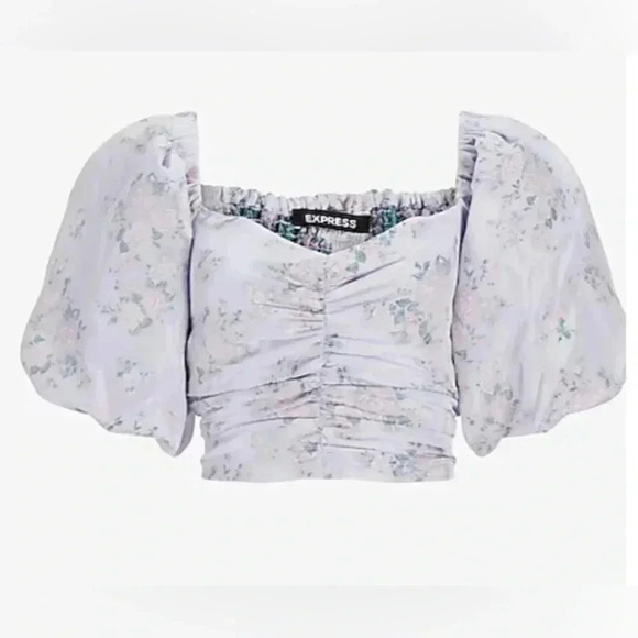 NEW with tags (NWT) Express Floral Puff Sleeve Ruched Cropped
Top - Picture 1 of 8